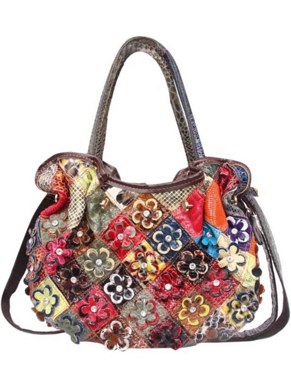 Colorful Floral Patchwork Shoulder Bag | Genuine Leather Women’s Handbag
